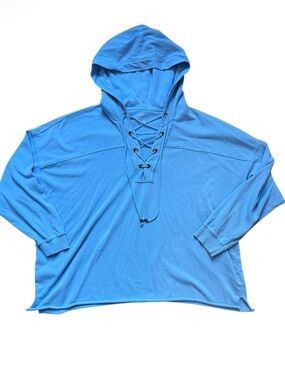 aerie Light Blue Sunday Soft Lace-Up Oversized Hoodie Large